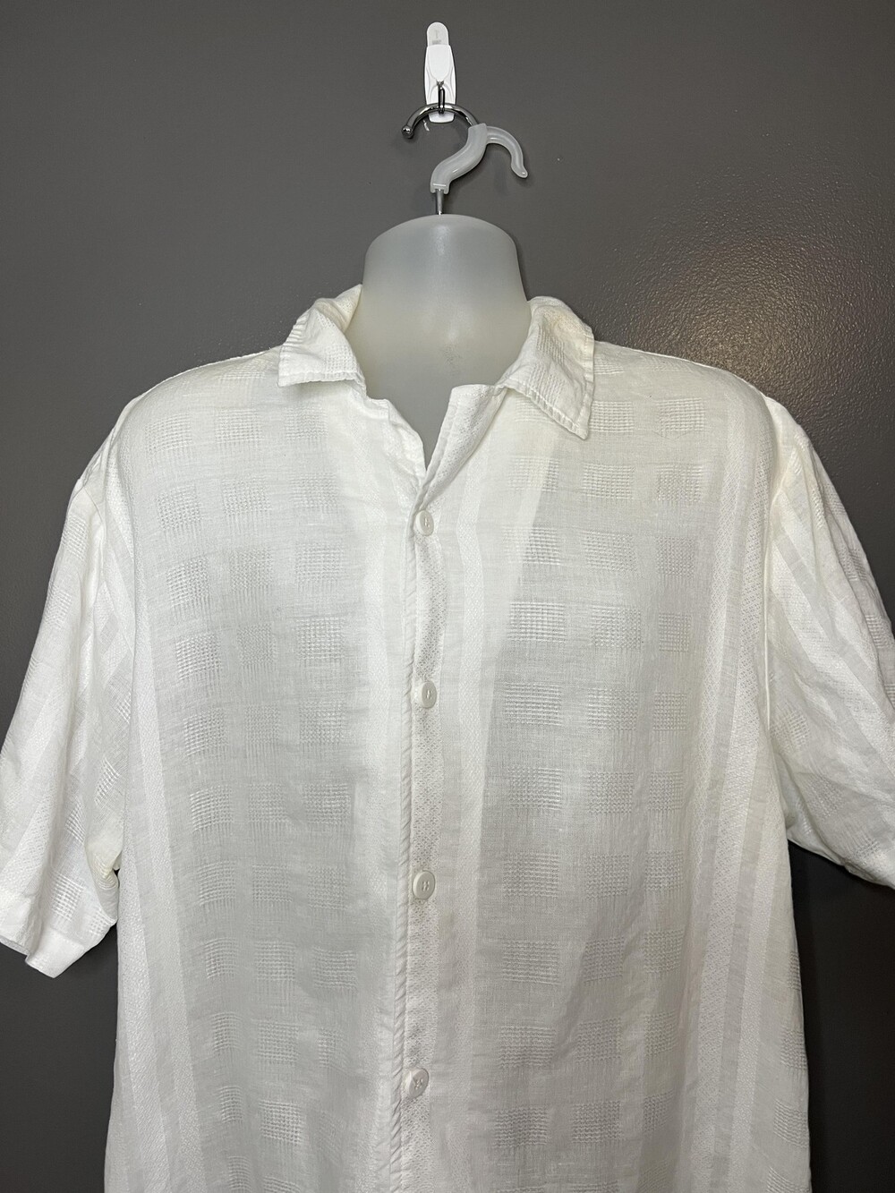 Stacy Adams Shirt Mens 2XL White Linen Textured Short Sleeve Button Up